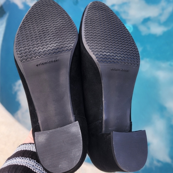 Eric Michael Antonia Black Leather Suede Slip-on Block Heel Size9 Runs Small - Picture 9 of 11